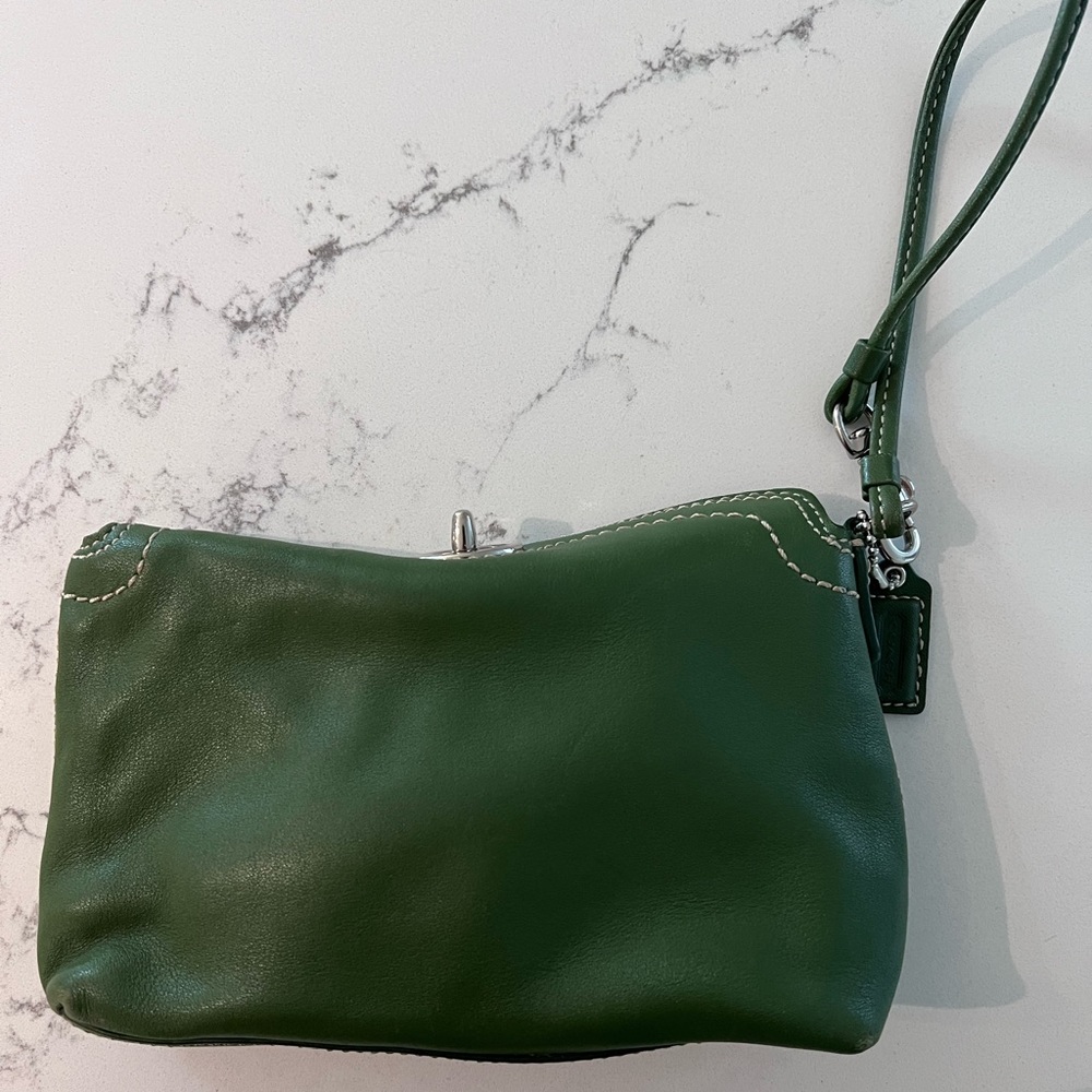 Coach forest green wristlet